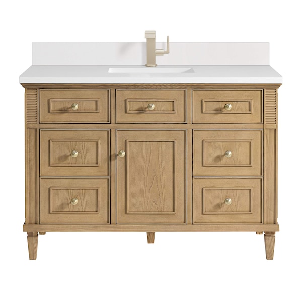 James Martin Vanities 48'' Single Vanity, Light Natural Oak w/ Single Hole 3 CM White Zeus Quartz Top & Backsplash 424-V48-LNO-1WZ - main